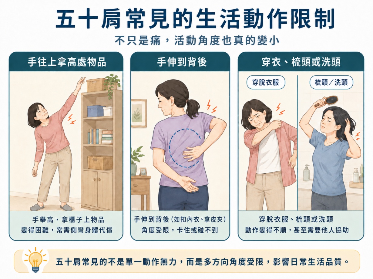 五十肩常見的生活動作限制